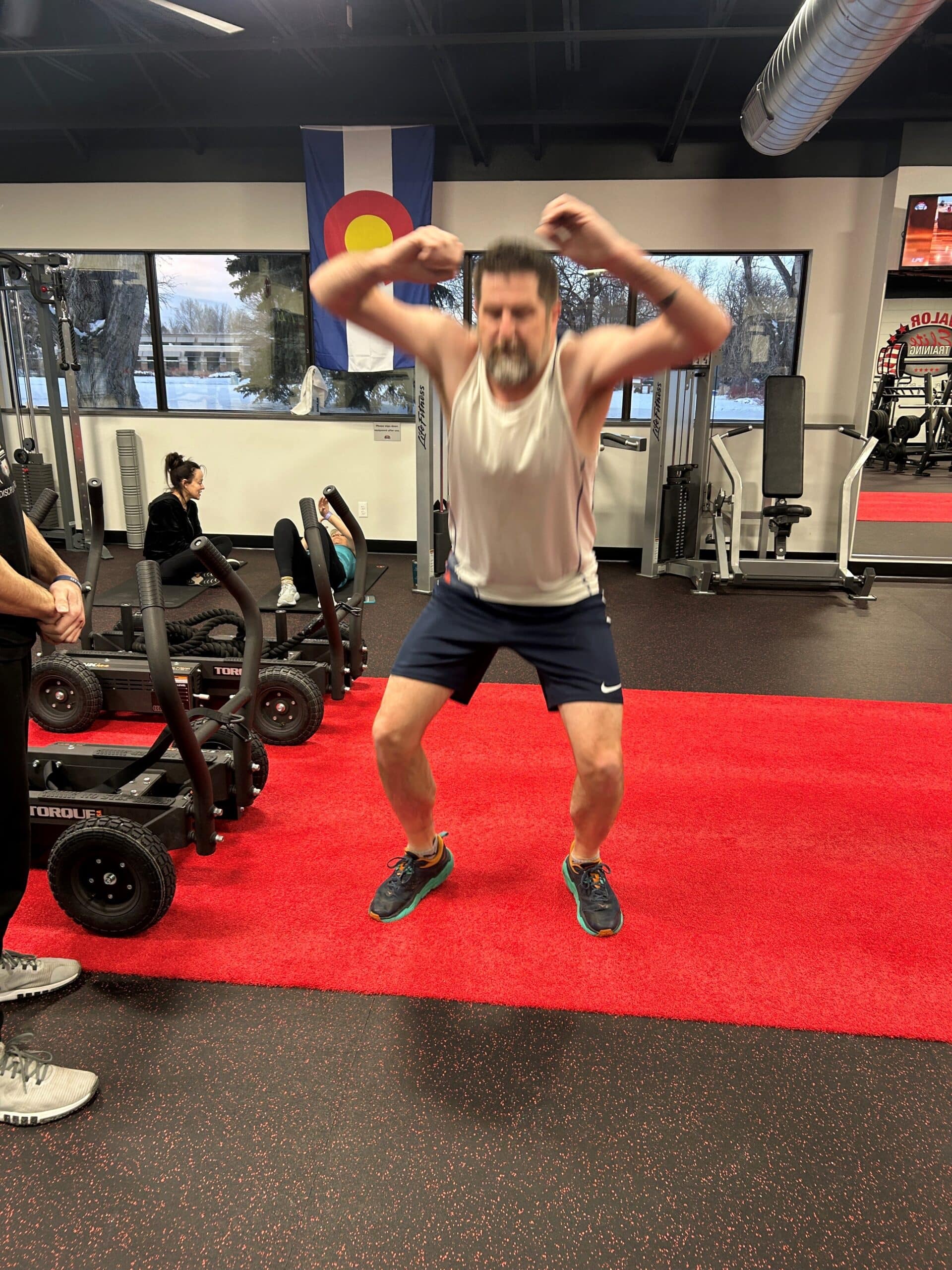 Andrew starts a vertical jump